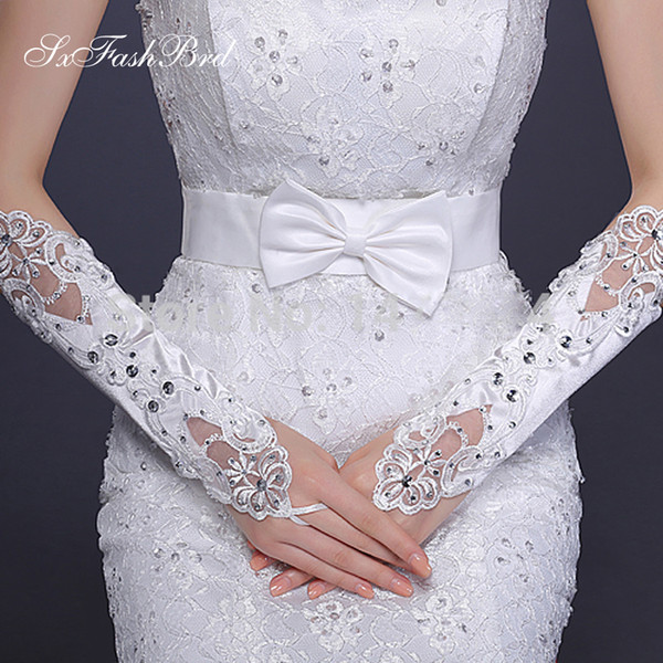 New Arrival Fashion Fingerless Below Elbow Length Appliques Bridal Gloves With Crystals Bridal Wedding Gloves For Bride