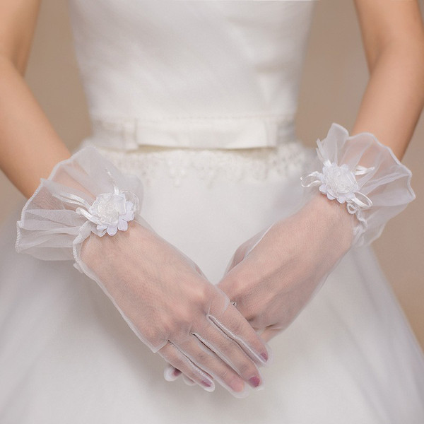 ZYLLGF Short Wedding Gloves Transparent Ivory Bridal Gloves With Finger Bridal Accessories In Stock Free Shipping