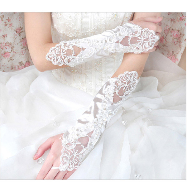 2019 New Arrival Wedding Accessories Long Beading Elbow Length Bridal Gloves Appliques Lace Fingerless Wedding Gloves