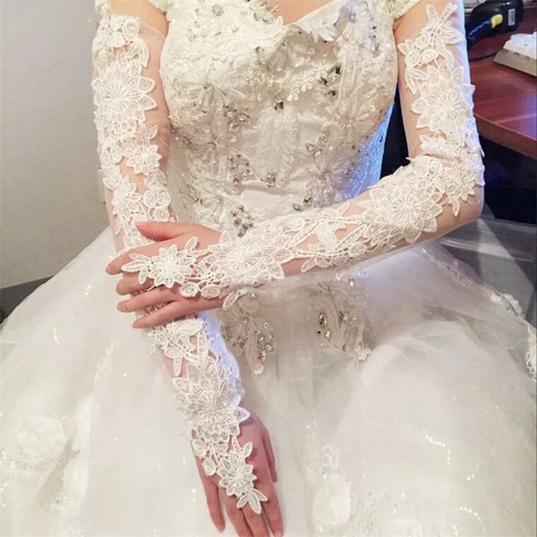 Bride Hollow Lace Wedding Gloves Lengthened Bridal Gloves White Ivory Fingerless Long Wedding Accessories 2018