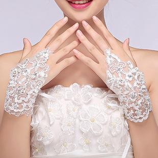 2014 New Arrival Cheap In Stock Lace Appliques Beads Fingerless Wrist Length With Ribbon Bridal Gloves Wedding Acce red white ivory 10P/Lots