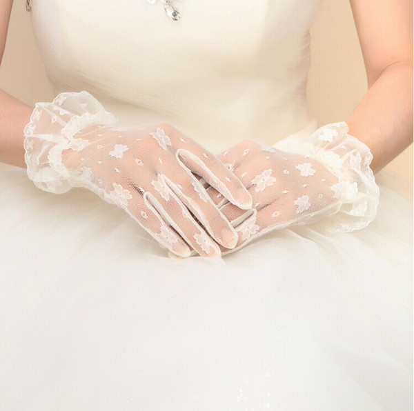 Special price Beautiful Short White Tulle Bridal Glove Wedding Bride Gloves also for women's formal prom gloves