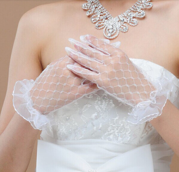 Sexy Short Lace Bridal Wedding Costume Dance Prom Evening Full Glove Bridesmaid Wedding Accessory