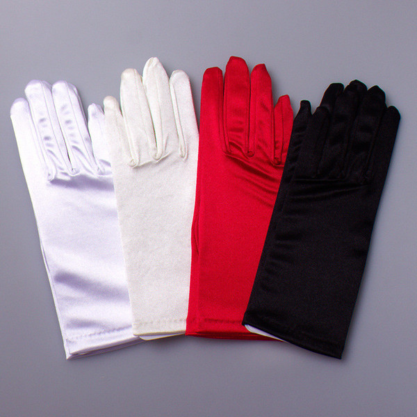 High Quality Simple Elegant Short Satin Bridal Gloves New Design Red Black White Ivory Wrist Length Full Finger Wedding Evening Party Gloves