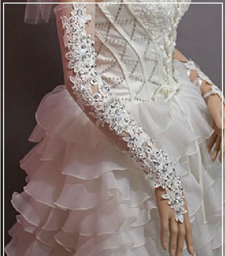 2013 Charming Ivory Red Wedding Dress Bridal Gloves Bridal Accessories Long Length Beaded Lace Sequi