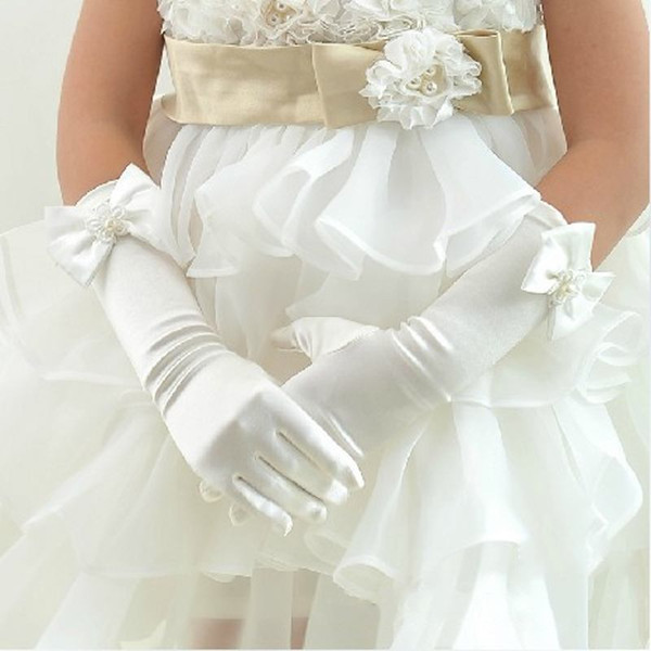 Gorgeous Flower Girl's Gloves for Wedding Party Dresses 2016 Best Design Satin Five Fingers Long Bridal Glove