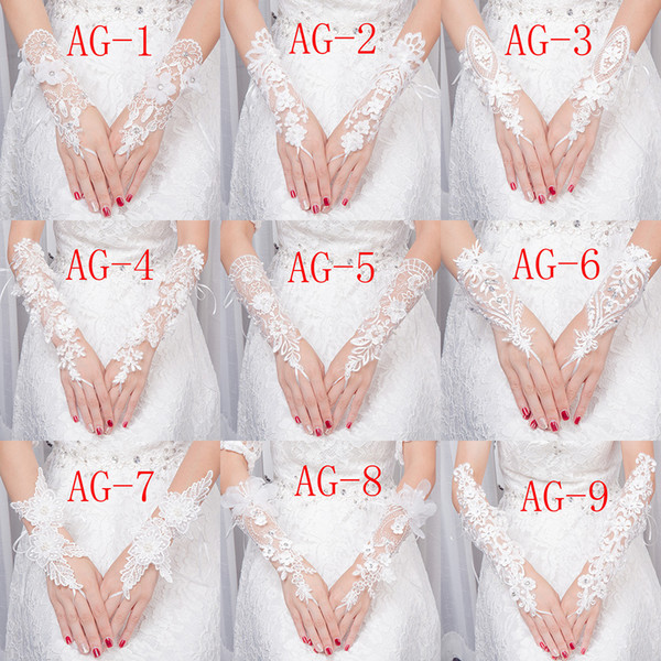 Free Shipping Ready In Stock Wedding Finger Long Pearl Satin Embroidery Bridal Nine Styles Of High Quality Embroidered Fingerless Gloves