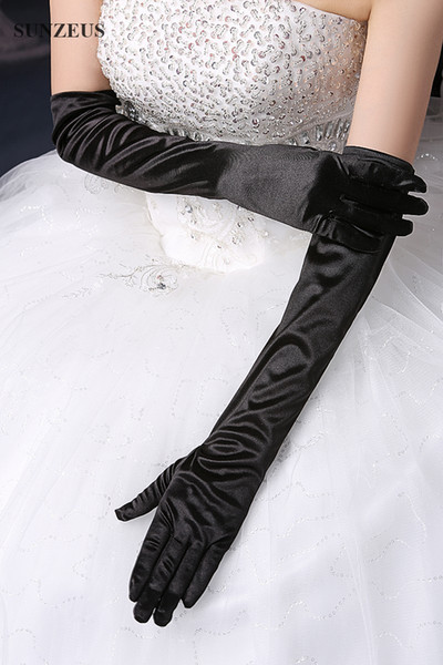 Long Black Wedding Gloves Red Party Gloves Elbow Finger Bridal Gloves Ivory Satin Gants De Mariee