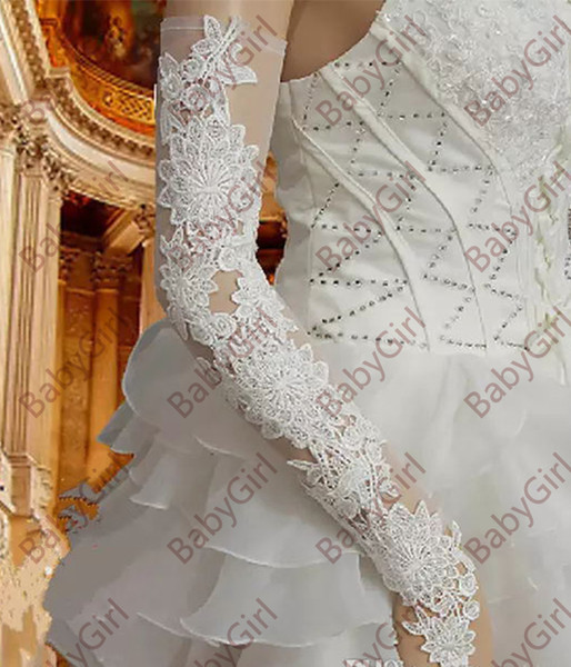 In Stock White and Black Bridal Gloves Fingerless Wholesale Hot Sale Elegant Long Paragraph Bridal Wedding Gloves