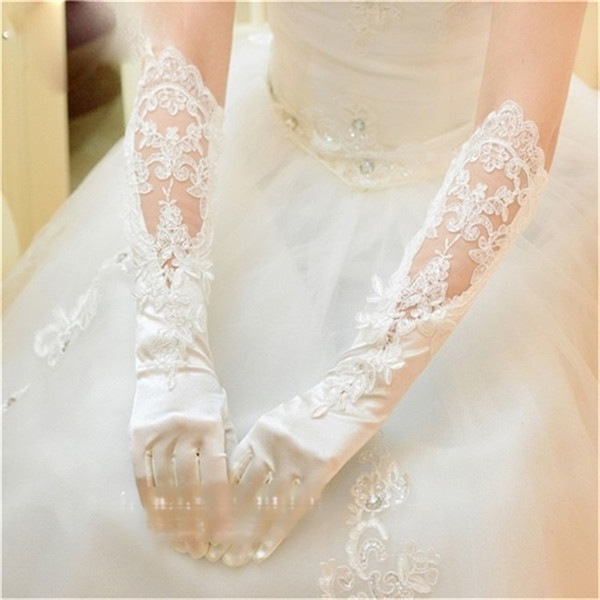 New Arrival Wedding Gloves Elegant Full Finger Bridal Gloves with Appliqued for Wedding Dress White/Ivory Wedding Accessories
