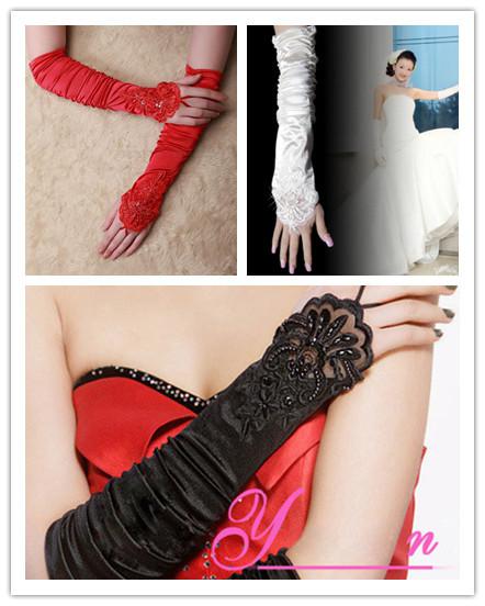 Korean bride wedding gloves fingerless the embroidery folds gloves Bridal Gloves manufac