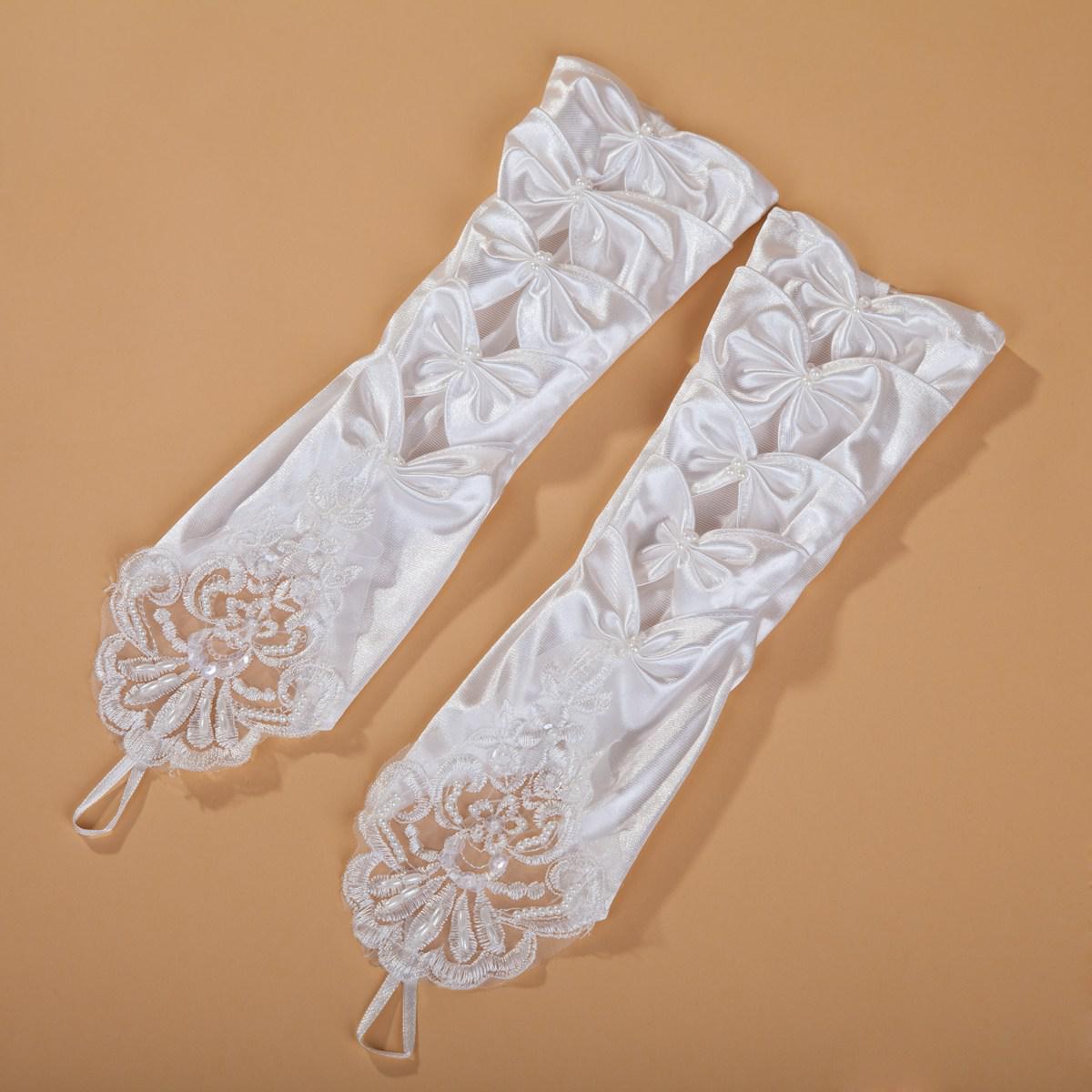 2016 Free Shipping! In Stock ! Ivory Wedding Party Fingerless Pearl Lace Satin Bridal Gloves