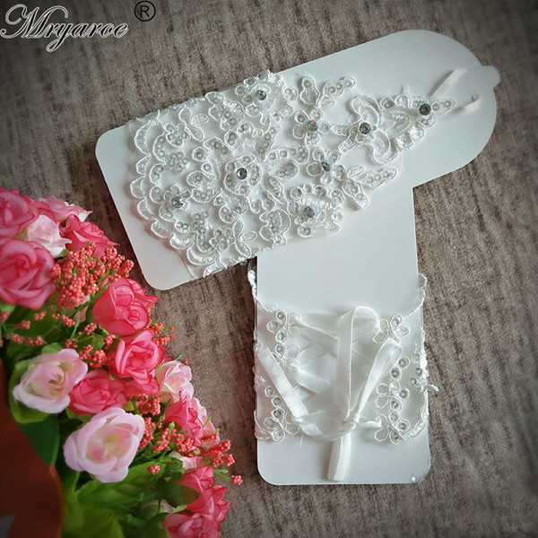 Real Picture Wholesale Free Size Fabulous Lace Diamond Gloves Wedding Gloves Bridal hook fingerless Lace Up Gloves Wedding Accessories