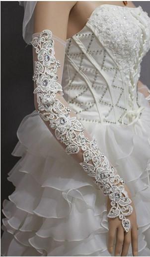Long Bridal Gloves Rhinestone Lace Wedding Gloves Hot Sale Cheap Bridal Accessories Luxury Long Gloves For Evening Dress
