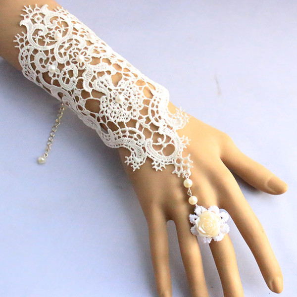 Lace Bridal Gloves 2017 Adjustable Black Evening Wear Gloves with Flowers and Pearls In Stock Wedding Gloves