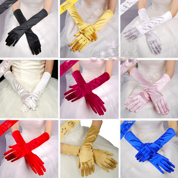 Wholesale Cheap Colorful Bridal Gloves Full Finger Wrist Length Satin Short Wedding Gloves Excellent Quality Elbow Length In Stock