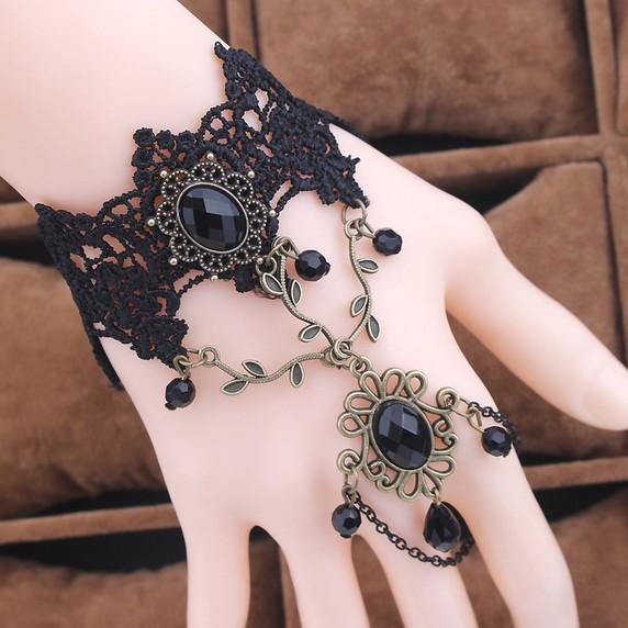 Black Sexy Lace CRYSTAL Short Bridal Full Gloves Wedding Evening Party Pageant Gloves