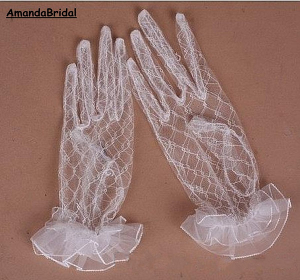 Amandabridal 2019 Super Cheap Full Finger Wrist Length Sheer Tulle Bridal Gloves New Arrival Cheap Lace Wedding Gloves Wedding Accessory
