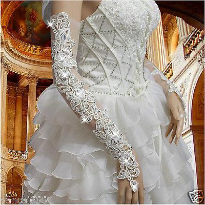 New Arrival Flower lace long fingerless bridal gloves with Sparking rhinestones