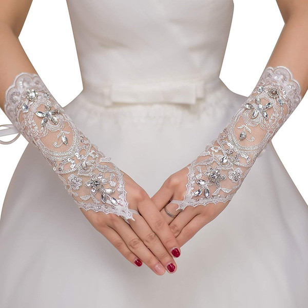 New Hot Sale 1Pair Fingerless Lace Wedding Gloves New Hot Sale Fashion White,Ivory Bride Bridal Gloves With Ring Bracelet