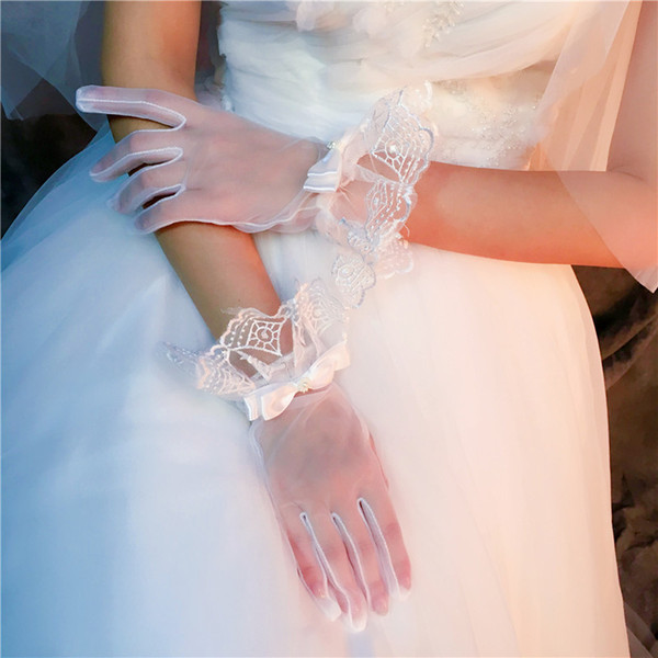 Bowknot lace Bridal Gloves Bride lace gloves New short wedding dress gloves wedding accessories
