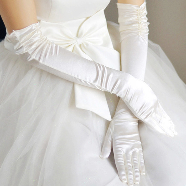 2019 Simple Long White Ivory Bridal Gloves Full Covered Finger Bridal Glove Wedding Accessories Cheap