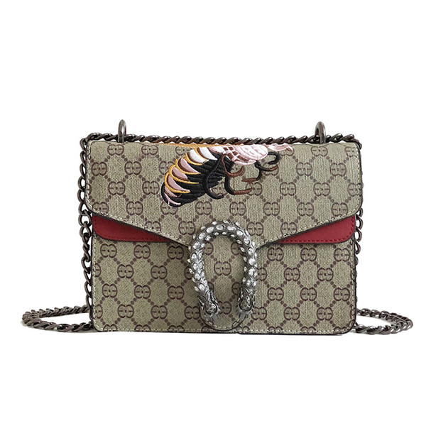 Bacchus chain small square package 2019 new European and American embroidery snake head bags small slung female bag V10