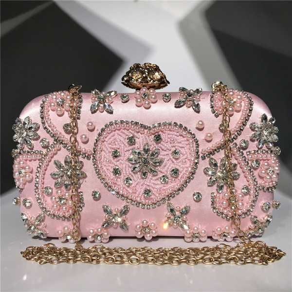 Bling Pink Bridal Hand Bags Fashion Style Women Wedding Evening Formal Party Clutch crossbody bag Hand Bags For Bride Sparkle Bridal Bags