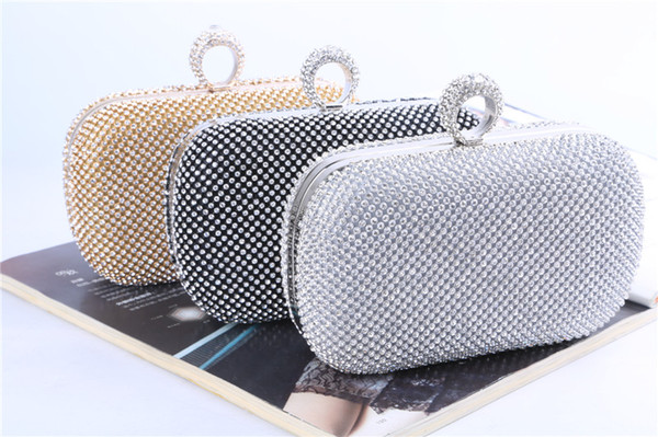 Diamond-studded handbags Creative ring with evening bag Pure manual Rhinestones banquet bag good quality brand for lady and bridal wear