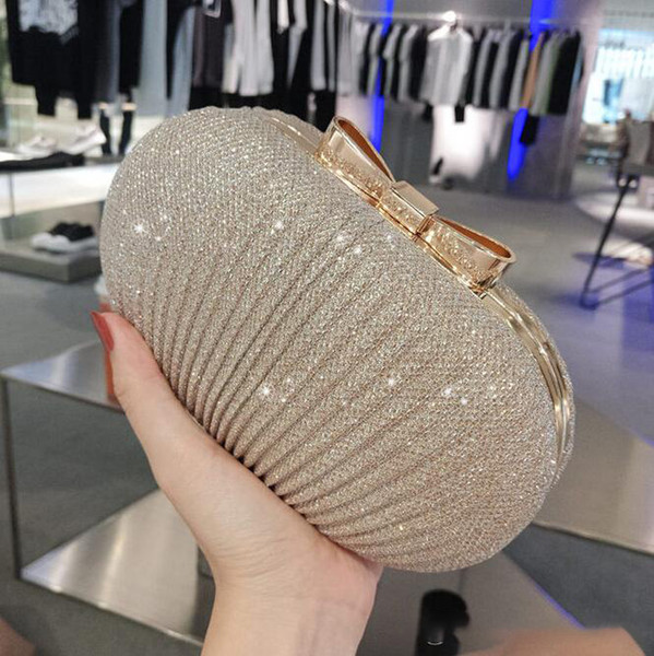 Sparky Blingbling Bridal Hand Bags For wedding Gold Evening Clutches Chain Bag Applique In Stock Bridal Bags Party Pleated Women