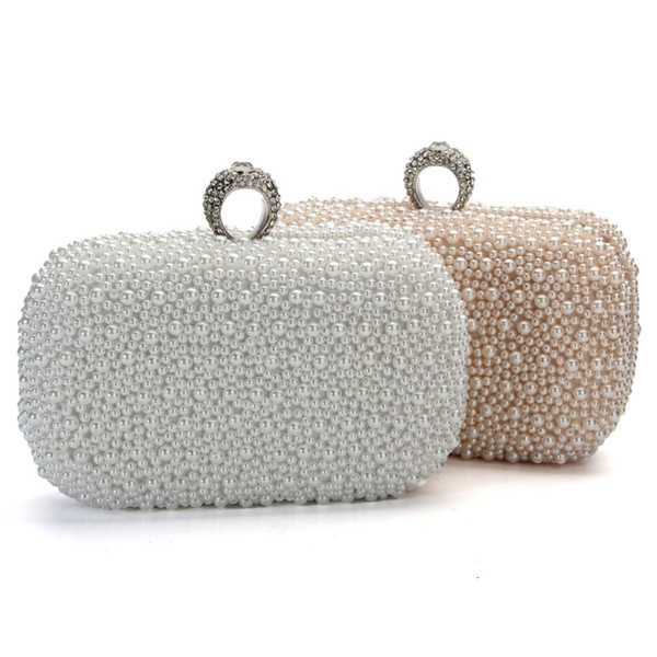 2020 Women Evening Clutch Bag Gorgeous Pearl Crystal Beading Bridal Wedding Party Bags CrossBody Handbags Phone Lady