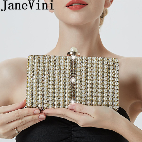 JaneVini 2019 Fashion Pearl Handbag Bling Rhinestones Wedding Bag for Women Chain Crossbody Evening Bridal Hand Bags Cocktail Prom Purse