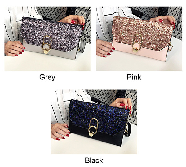 Hot Sell Black Sequins Envelope Handbags Sparkly Purses Party Wedding Bridal Purse Evening Clutch Prom Wallet Cross-Body Detachable Chain