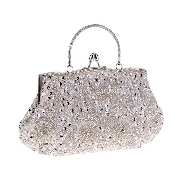 Womens Handbags Vintage Evening Bag Clutch Gorgeous Bridal Wedding Cocktail Party Clutches 5 Colors Silver 3393