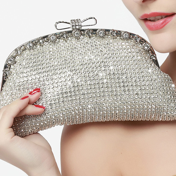 Elegant Jewelry Evening Handbag Crystal Wedding Bridal Clutch Bags Bling Full Rhinestone Sparkling Banquet Party Shoulder Bag