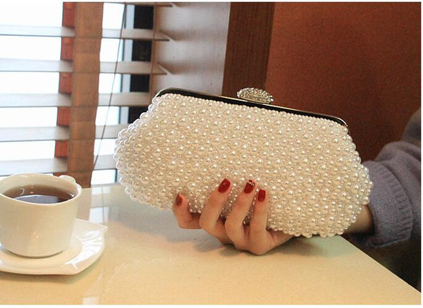 2019 New Korean Pearls Wedding Bridal Handbags Crystals Banquet With Chain Fashion Elegant Evening Prom Women Shoulder Bag Free Shipping