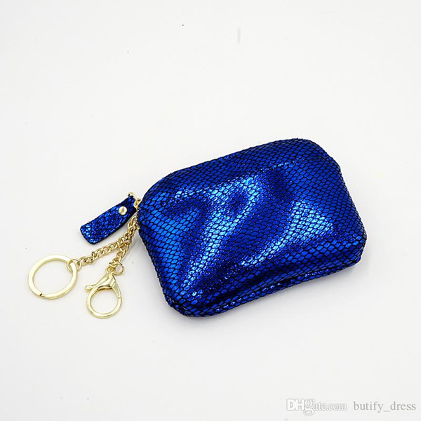 Genuine Soft Leather Small Purse Fashion Shining Sequins Pocket Purse With Double Buckle Ring Key Purse