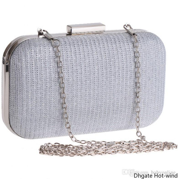 Shiny Glitter Silver Black Bridal Hand Bags Clutch Bags For Formal Party Occasions with Chains Ladies Minaudiere Bags CPA956