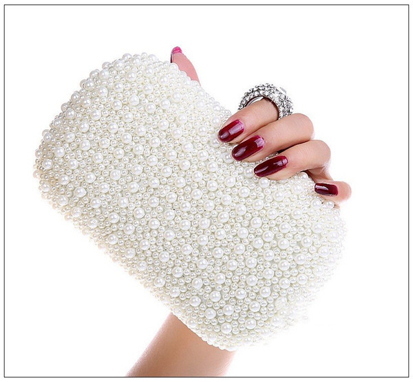 Top Sale Full Pearls Beaded Bridal Wedding Hand Bags Ring Bag Ladies Evening Party One Shoulder Small Clutch Dinner Bags Beautiful