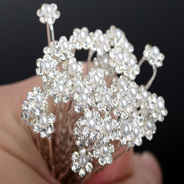 2017 Wholesale 40PCS Wedding Accessories Bridal Pearl Hairpins Flower Crystal Pearl Rhinestone Hair Pins Clips Bridesmaid Women Hair Jewelry