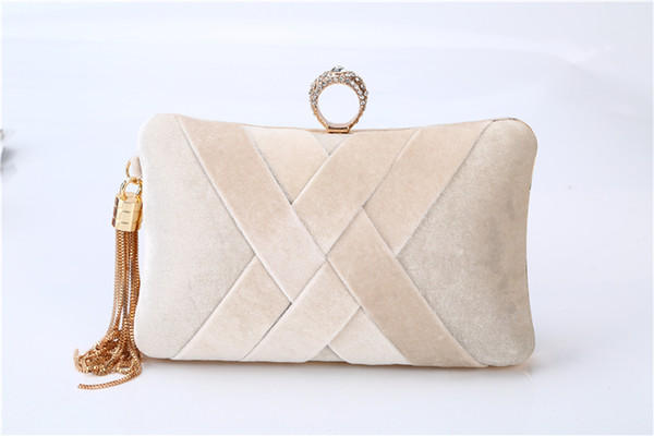 Tassel FASHION STYLE Evening bag ring Velvet handle evening bag Wedding bag pillow shape 1 color BEST PRICE BEST QUALITY