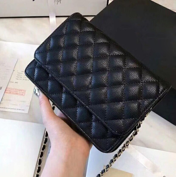 5A Quality Classic Women's Black Caviar Woc Clutches Crossbody Bag 33814 Lambskin Qulited Mini Flap Shoulder Bag 20cm Factory Outlet