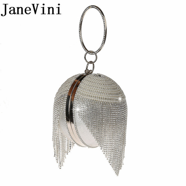 JaneVini Silver Rhinestones Bridal Hand Bags Clutches Ball Crossbody Evening Bags Sparkly Crystal Pearl Chain Party Wristlets 2019 New