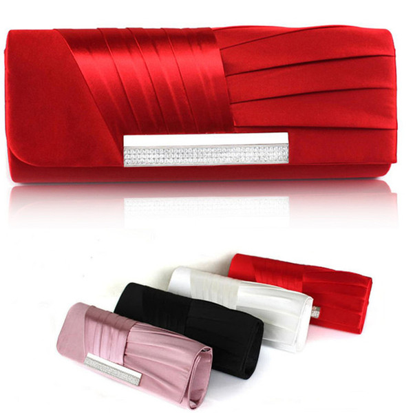 Elegant Red Black Ivory Blush Pink Pleated Satin Hand bag Wedding Bridal Accessory Prom Evening Party Handmade Clutch Handbag Free Shipping