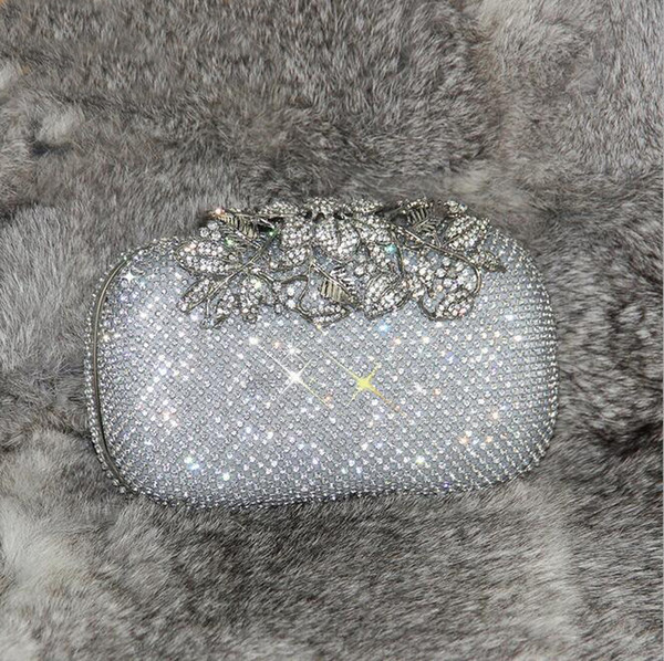 2017 Newest Tree Flower Diamonds Evening Bag Hand Holding Bag Drill Banquet Ladies Package Bride Bag Bling Bling Shiny