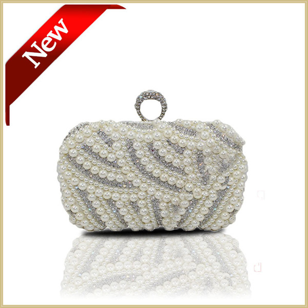 Hand Bags Pearl Evening Bag Diamond Gold Clutch Gorgeous Bridal Wedding Party Chain Bag Free Shipping