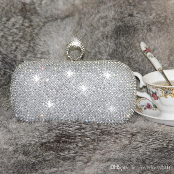 Bling Bling SilverGold Bridal Hand Bags Fashion Crystal Beaded Ring Women Clutch Bags for Special Party Evenings Formal Occasion Knucklebox