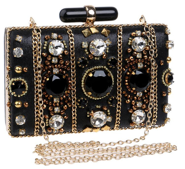 2018 New Women's Beaded High-end Banquet Noble Evening Bag Black Diamond Beautiful Handmade Dinner Clutch LY07