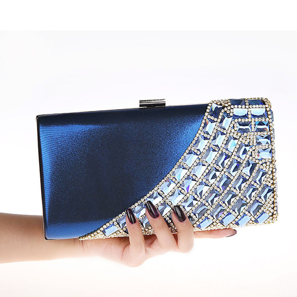 New Luxury Banquet Bride Rhinestone Handbag Fashion Evening Bag Wedding Party Mini Purse Lady Wallet with Chain