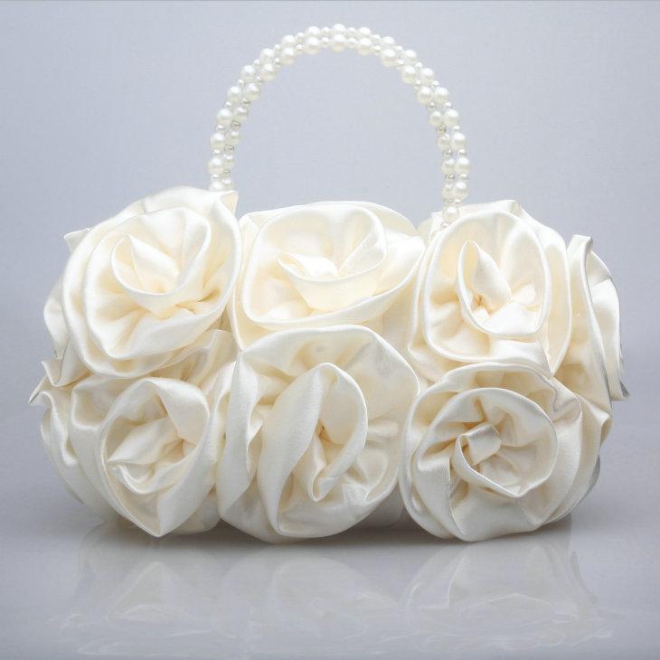 Wholesale - Ladies Satin Rose Clutch Wedding Party Handbag Evening Flower Bag Choose Colours Free shipping new